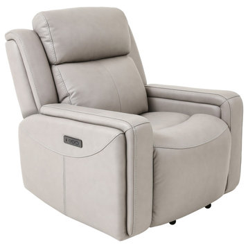 Claude Dual Power Recliner Chair, Light Gray Genuine Leather