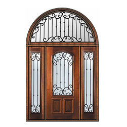 Prehung Sidelights-Transom Door 80 Wood Mahogany Valencia Arch Lite - Front Doors
