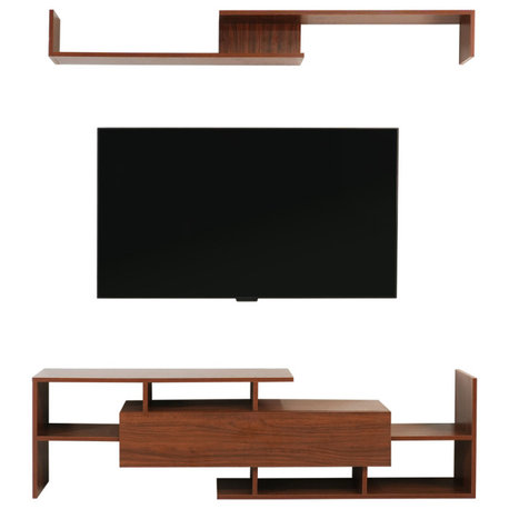 LeisureMod Surrey Modern TV Stand with MDF Shelves and Bookcase