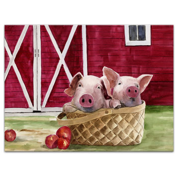 Farm Pigs In Basket 24x18 Canvas Wall Art