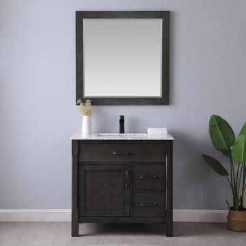 Maribella 36" Single Bathroom Vanity Set in Rust Black and Carrara White Marble