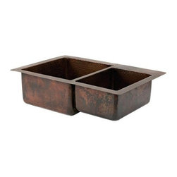 60/40 Double Bowl Drop In Copper Sink - Kitchen Sinks