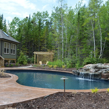 Freeform pool with waterfall