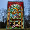 Large Tiffany Style stained glass window panel Love Bird Two Parrot 20.75" x 35"