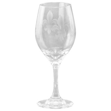Wine Glasses With Fleur De Lis, Set of 4, Gray, 11 oz.