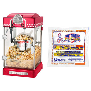 Popcorn Machine 2.5 Oz Kettle with 12 Pack of All-In-One Kernels and Accessories