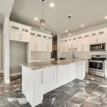 White Complete kitchen Remodeling with a Dining Area in Houston
