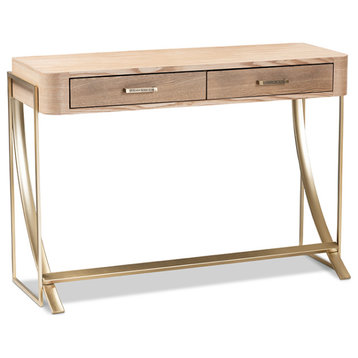 Lafoy Natural Browned Wood and Golded 2-Drawer Console Table
