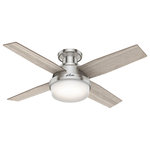 Hunter Fan Company - Hunter 44" Dempsey Low Profile Brushed Nickel Ceiling Fan, LED Kit and Remote - A contemporary fan with mass appeal, the Dempsey will fit flawlessly in your home's modern interior design. The beautiful, clean finish options work together with the high contrast of angles throughout the design to create a look that will keep your space looking current and inspired. Fully-dimmable, high-efficient LED bulbs give you total control over your lighting while the 44-inch blade span keeps the small rooms in your home feeling cool. We have a full collection of Dempsey fans so you can keep a consistent look while tailoring the size and features to each room in your house.