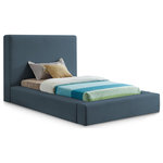 Meridian Furniture - Devin Upholseterd Bed, Navy, Twin, Linen Textured - Curl up on this Devin full bed and feel like a VIP. This handsome bed has a distinctive upscale look, with its luxe navy linen textured fabric covering every square inch, from headboard to side rails and footboard, which are 8 inches thick for a luxuriously soft feel and comfort against your body while you relax and unwind before catching some Zs. The contemporary design is strikingly modern, adding an up-to-the-minute vibe to your bedroom space.