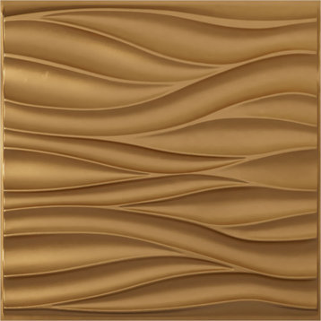 Ripple EnduraWall Decorative 3D Wall Panel, 19.625"Wx19.625"H, Gold