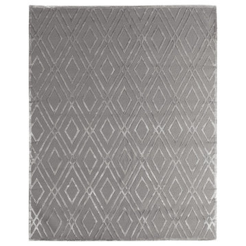 Metro Velvet Hand-Knotted Wool and Viscose Silver Area Rug, 9'x12'