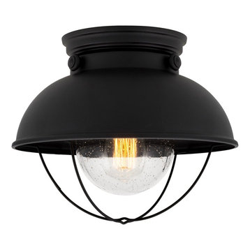 Kira Home Bayside 11" Nautical Farmhouse Flush Mount Ceiling Light, Seeded Glass