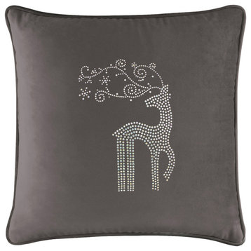 Sparkles Home Rhinestone Reindeer Pillow, Charcoal Velvet, 20x20