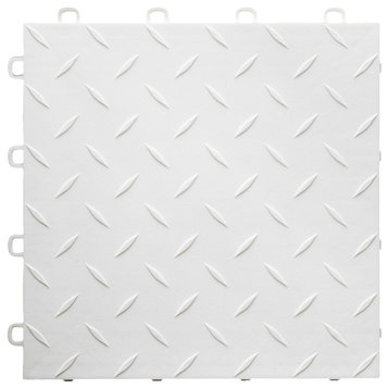 12"x12" Interlocking Garage Flooring Tiles, Diamond Top, Set of 27, White