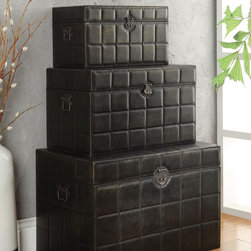 3PC Storage Trunk Set in Black Vinyl - Decorative Trunks