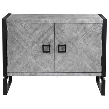 Luxe Modern Gray Herringbone Pattern Accent Cabinet Black Geometric Squares