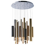 ET2 Lighting - Flute LED 29-Light Pendant - Elongated metal tubes in a variety of finishes from Rose Gold to Polished Chrome suspend from pans to create impressive sculptural statements. Each tube encase a replaceable integrated LED module while many of the ceiling pans house additional LED spots to highlight the beautiful high gloss finishes as well as additional down light.