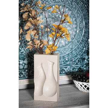 Craftsman Impressed Design Rectangular Ceramic Vase, White, 6"x12"
