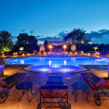 Elgin, IL Roman End Pool with Freeform Hot Tub