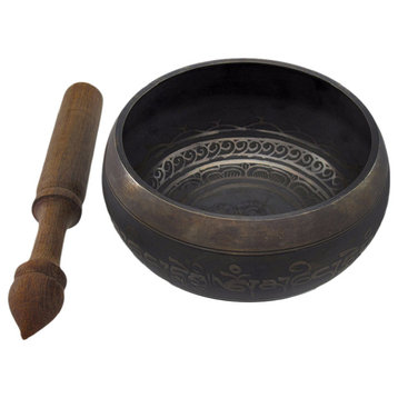 Antiqued Brass Tibetan Meditation Singing Bowl With Wooden Mallet