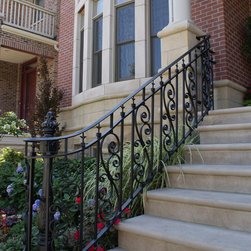 Solid stone stairs with ornamental iron railing - Products
