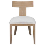 Uttermost - Uttermost Idris Armless Chair Natural - This Casual Take On A Klismos Chair Features An Oak Wood Frame With A Natural Oak Finish, Paired With A White Slubbed Performance Fabric Cushion. Seat Height Is 18".