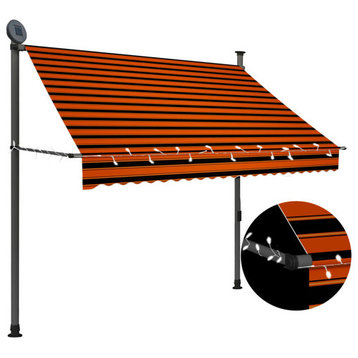 vidaXL Retractable Awning Patio Awning with Hand Crank and LED Orange and Brown