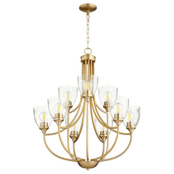 Enclave 9-Light Chandelier, Aged Brass With Clear Seeded Glass