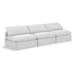 Meridian Furniture - Indulge Upholstered Modular Sofa, White, 3-Piece: 3 Armless Chair, Down Stuffed Linen Textured Fabric - Experience ultimate comfort and style with our white linen textured fabric Indulge Sofa. The luxurious linen texture of the fabric will elevate the aesthetic of any room. This sofa provides ample space for you to relax while its modular build offers the option of unlimited configurations. Whether you're looking to add a stylish element to your living room or a comfortable seating option to your bedroom, this sofa is the perfect choice.