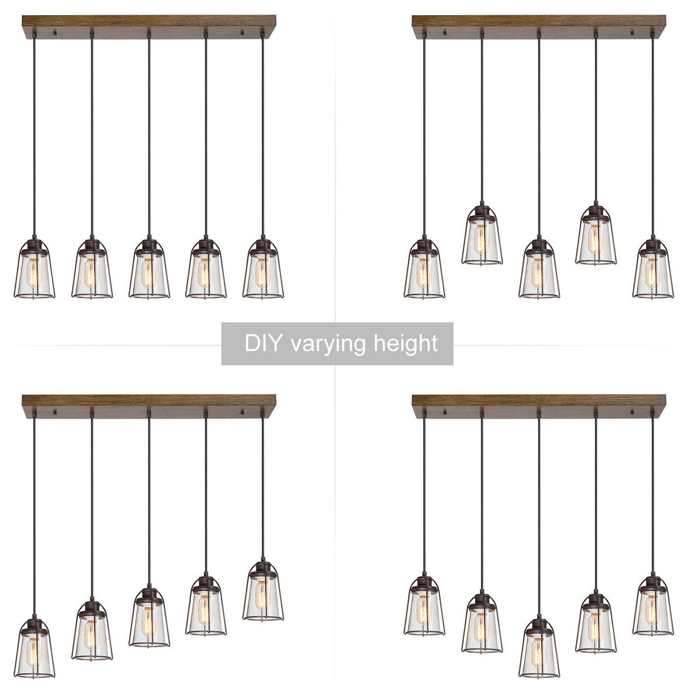 Picture of Farmhouse Island Chandelier 5-light Linear Glass - Industrial - Kitchen ...
