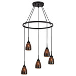 Woodbridge Lighting - Woodbridge Lighting Venezia 5-Light Pendant Chandelier, Bronze, Round, 24"d, Mosaic Mirror - The Venezia collection is a series of hanging lights featuring uniquely colored designer glass. With many color options to choose from, this transitional design can blend in many rooms with different colors and themes.   This pendant chandelier hangs 5 tulip shaped mosaic glasses spread around a large metal ring to create a carousel for a contemporary touch.