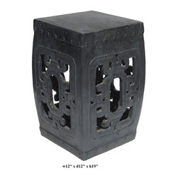 Black Ceramic Clay Square Open Stool Ottoman - Side Tables And End Tables