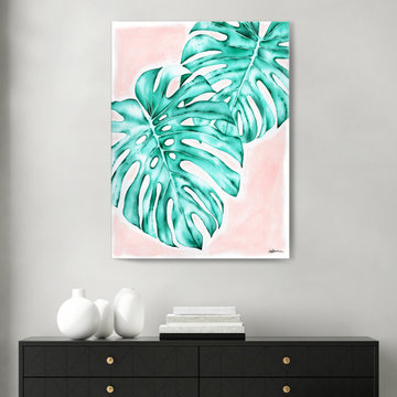 'Blush Monstera' Wrapped Canvas Wall Art