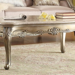 CLASSIC EUROPEAN SILVER GOLD WOOD COCKTAIL COFFEE TABLE MARBLE TOP - Coffee Tables