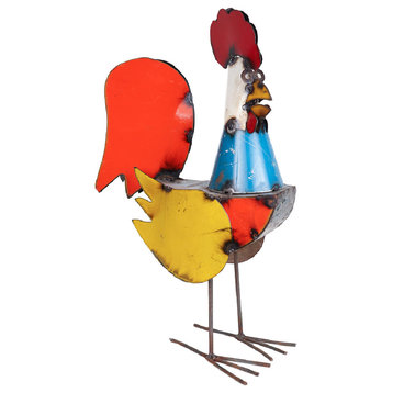 Recycled Metal Farmhouse-Garden Decor-Rooster, Multi-Colored, Large
