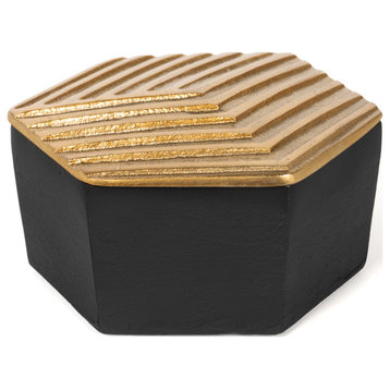Mahira Decorative Gold and Black Metal Box, Small