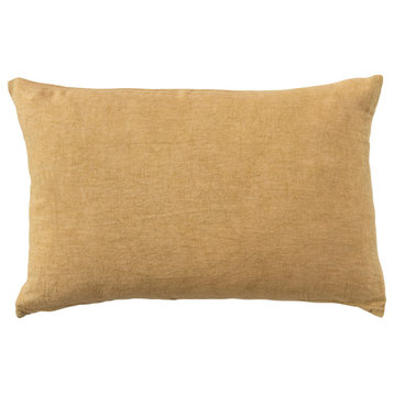 24 Inches Stonewashed Linen Lumbar Pillow, Ivory, Mustard