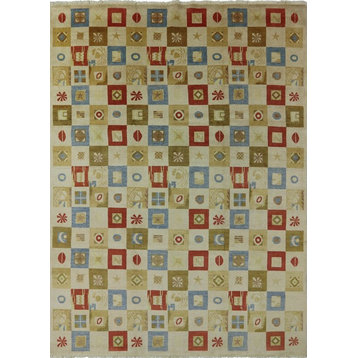 New Abstract Ivory & Multicolor 9'x13' Gabbeh Hand Knotted Wool Area Rug H8366