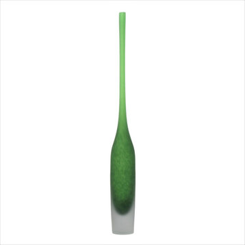 Tall Frosted Green Art Glass Spire Bottle Vase 26" Bright Color Modern Slim