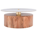Meridian Furniture - Stonewood Coffee Table, Marble Top, Acacia Wood Base - Bring woodsy inspiration to life with this Stonewood coffee table. A wooden base made from solid acacia wood gives this handsome table a rustic yet midcentury feel that's well at home in a variety of decor settings. The genuine marble top and brass-finished pedestal and trim lend the table just a touch of modernity to allow it to fit in wherever you choose to use it.