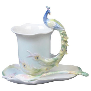 Peacock Coffee Cup Set With Spoon