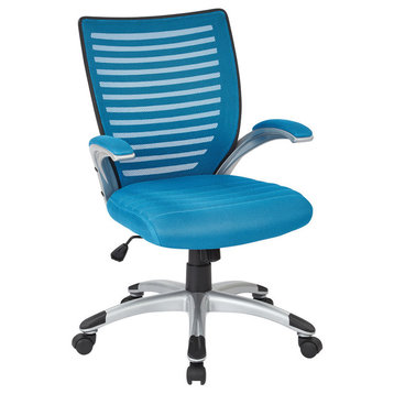 Mesh Seat, Screen Back Managers Chair, Padded Silver Arms, Nylon Base, Blue