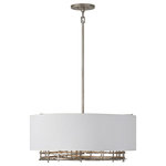 Savoy House - Cameo Pendant, Campagne Luxe, 6 Light, Pendant Only - This Savoy House Cameo 6-light chandelier is proof that opposites attract. Its soft white linen shade and rough, nature-inspired detailing finished in champagne luxe create a perfect pair. Cameo is 12.5" in height and 28" in width. It uses 6 candelabra size bulbs of up to 60 watts per bulb (bulbs not included). Comes with four 12" downrods and one 6" downrod.