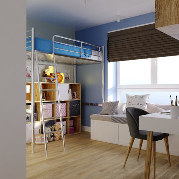 Modern 3-br Apartment 60 sq.m with blue Kitchen