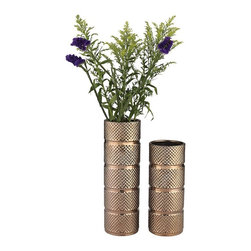 Banded Texture 13 in. and 17 in. Earthenware Decorative Vases in Bronze (Set of - Vases