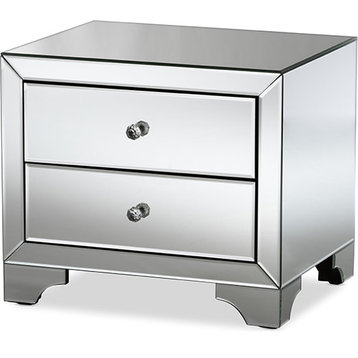 Farrah Glamour Style Mirrored Nightstand - " Silver" Mirrored