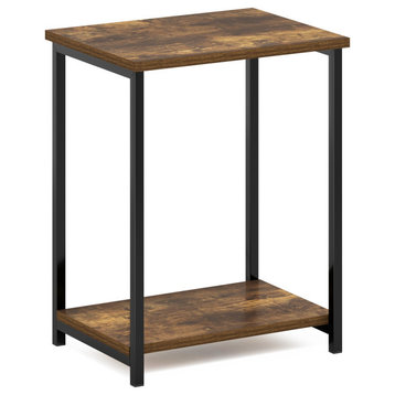 Furinno Simplistic Industrial Metal Frame End Table, Amber Pine