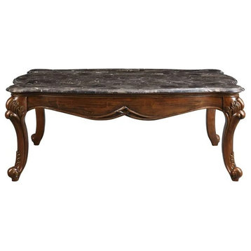 Traditional Coffee Table, Queen Anne Legs With Scrolled Details and Marble Top