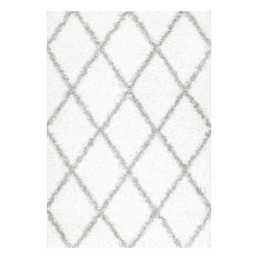 Soft and Plush Diamond Trellis Moroccan Lattice Shag Rug, 5'3"x7'6"